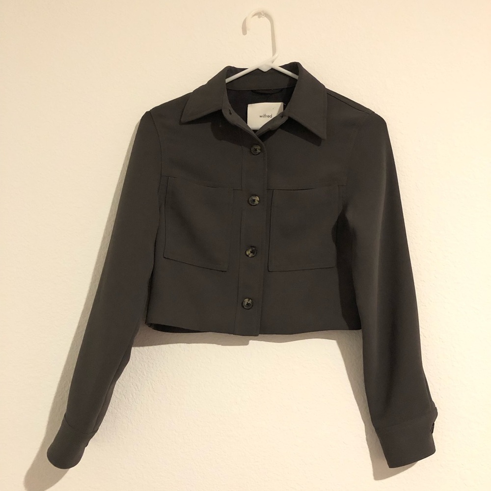 Wilfred Cropped Charcoal Button-Front Crepette Jacket 2XS